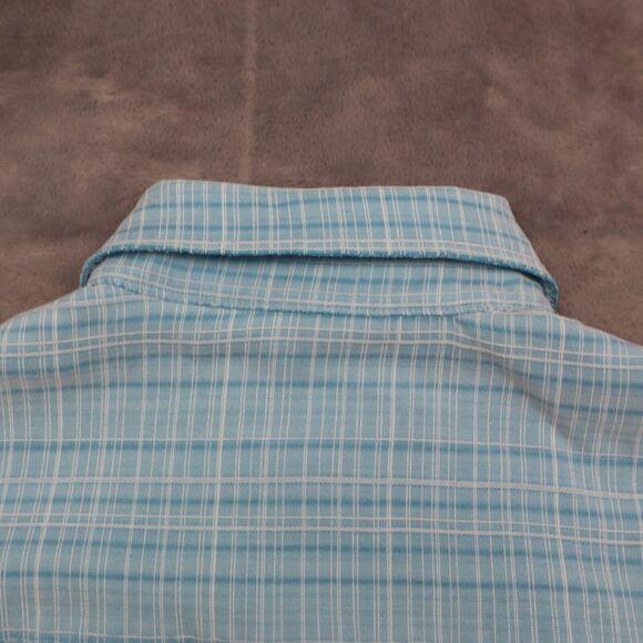 Moda Campia Shirt Mens M Blue check Short Sleeve Buttons Pocket Hawaiian - Picture 11 of 16